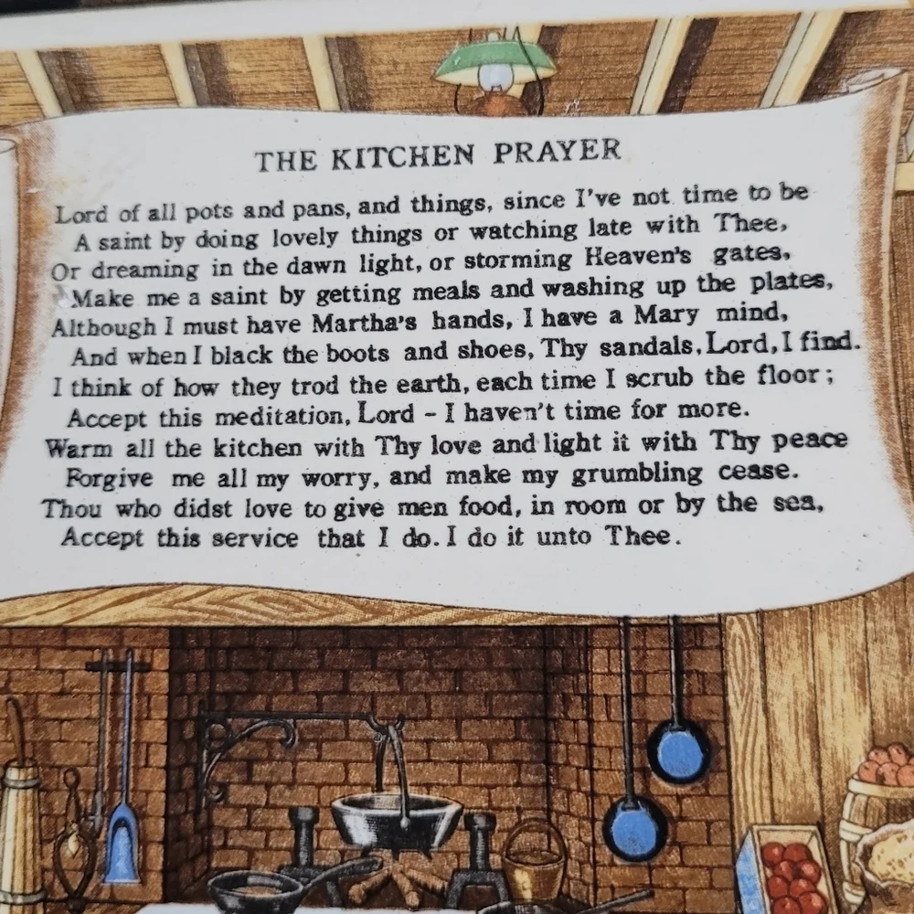 Enesco Trivet Mid Century Cast Iron & Tile Japan The Kitchen Prayer Vintage - Picture 3 of 7